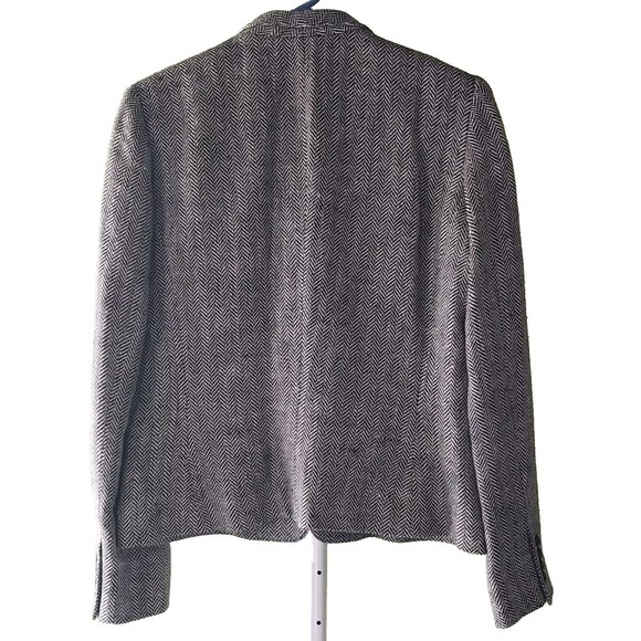 RALPH LAUREN Blazer Black Cream Herringbone Size 8 Silk Linen Blend Academia GUC - Picture 2 of 16